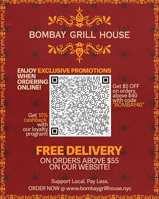Special flyer for Bombay Grill House Brooklyn in NY.